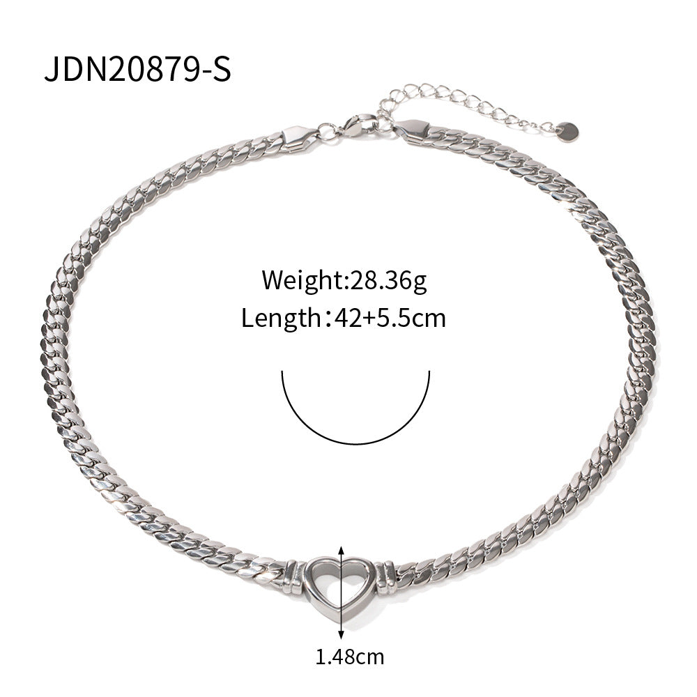 Stainless steel Cuban chain heart-shaped necklace with hollowed out flat snake chain heart pendant necklace for women - V.I.P Digital Presence