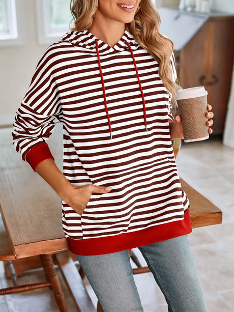 Loose casual striped hooded sweatshirt - V.I.P Digital Presence