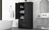 Tall Bathroom Storage Cabinet, Cabinet with Two Doors and Drawers, Adjustable Shelf, MDF Board, Black - V.I.P Digital Presence