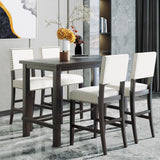 TREXM 5-Piece Counter Height Dining Set, Classic Elegant Table and 4 Chairs in Espresso and Beige - V.I.P Digital Presence