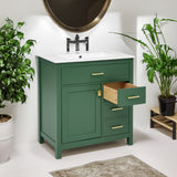 30-Inch Green Bathroom Vanity with Ceramic Sink and Ample Storage - Ideal Choice for Small Bathrooms - V.I.P Digital Presence