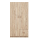 Wooden Wardrobe with Double Doors, Armoire with Hanging Rod, 5 Fixed Shelves, One Storage Drawer,Natural - V.I.P Digital Presence