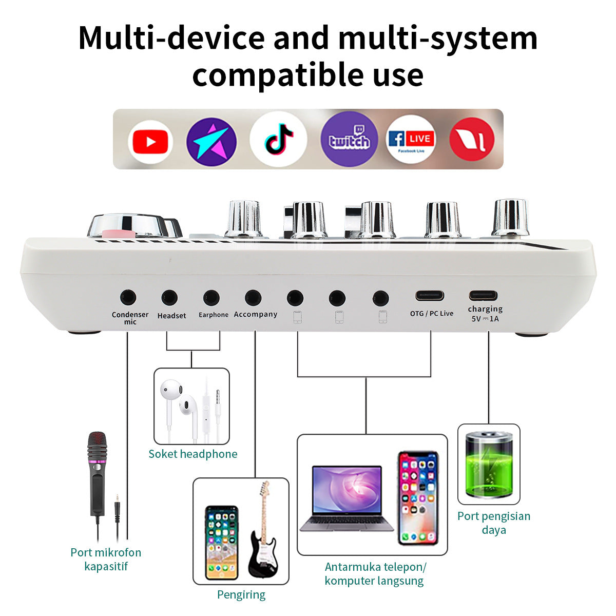 F998Pro live singing sound card white English version intelligent noise reduction integrated microphone - V.I.P Digital Presence