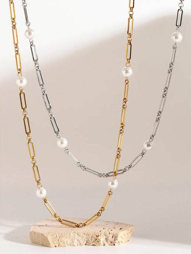 Stainless Steel Pearl Chain Necklace - V.I.P Digital Presence
