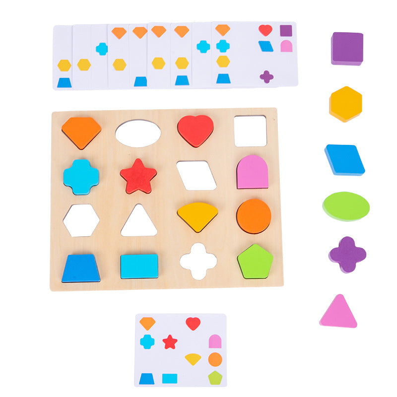 Wooden shape matching block box, children's early education cognitive color, graphic matching card, matching block toy - V.I.P Digital Presence