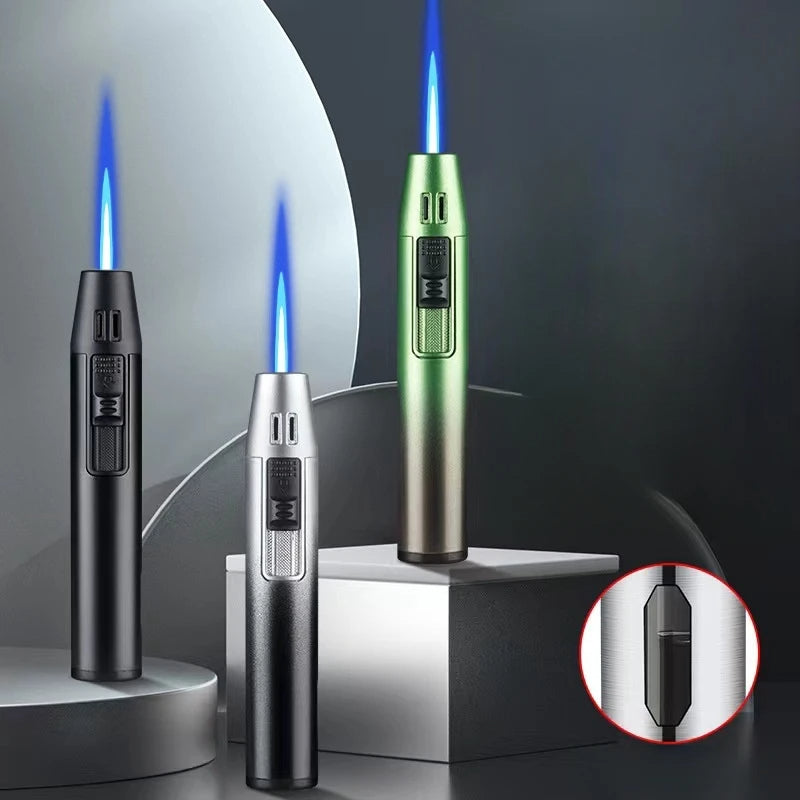 Pen Metal Lighter Mini Spray Gun Inflatable Windproof Butane Gas Lighter Adjustable Straight Shot Blue Flame Cigarette Tools - V.I.P Digital Presence