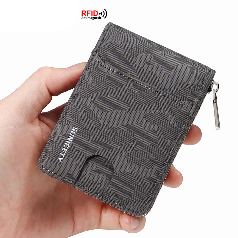 RFID Zipper Large Capacity Certificate Credit Multi Card Man's Organ Card Case PU Camouflage Wallet - V.I.P Digital Presence