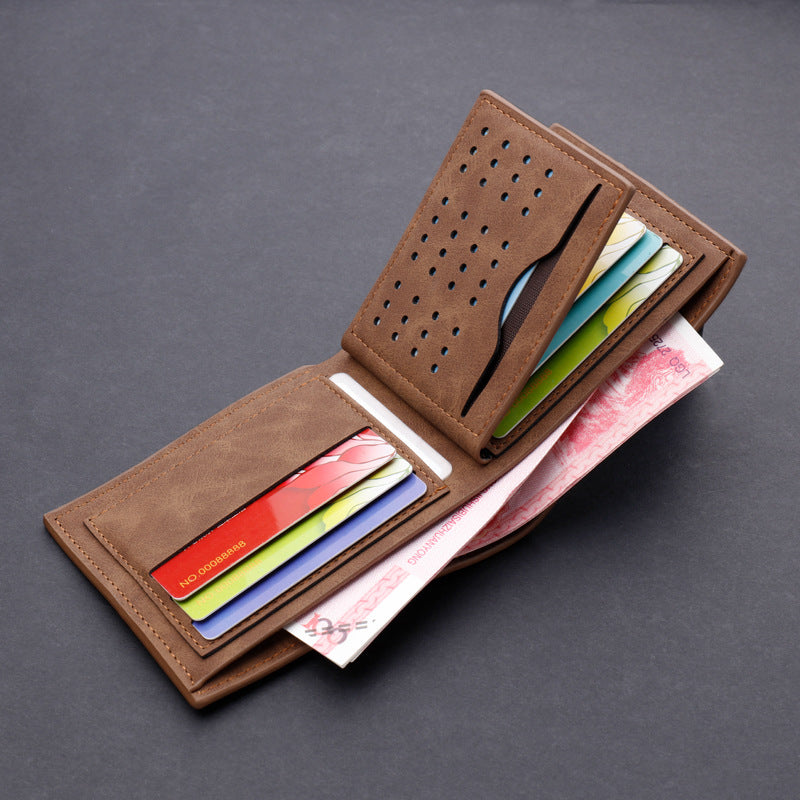 Men's wallet short wallet leather wallet multiple card slots can hold driver's license retro - V.I.P Digital Presence