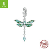Silver Charm Original Retro Green Dragonfly DIY Pendant Accessories Charm Lucky s925 Pure Silver Insect Beads - V.I.P Digital Presence