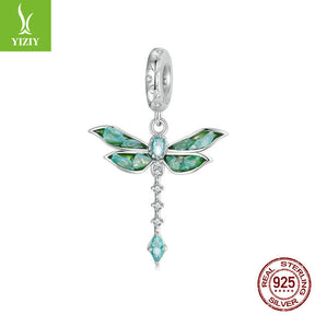 Silver Charm Original Retro Green Dragonfly DIY Pendant Accessories Charm Lucky s925 Pure Silver Insect Beads - V.I.P Digital Presence