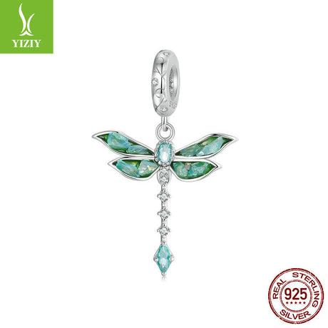 Silver Charm Original Retro Green Dragonfly DIY Pendant Accessories Charm Lucky s925 Pure Silver Insect Beads - V.I.P Digital Presence