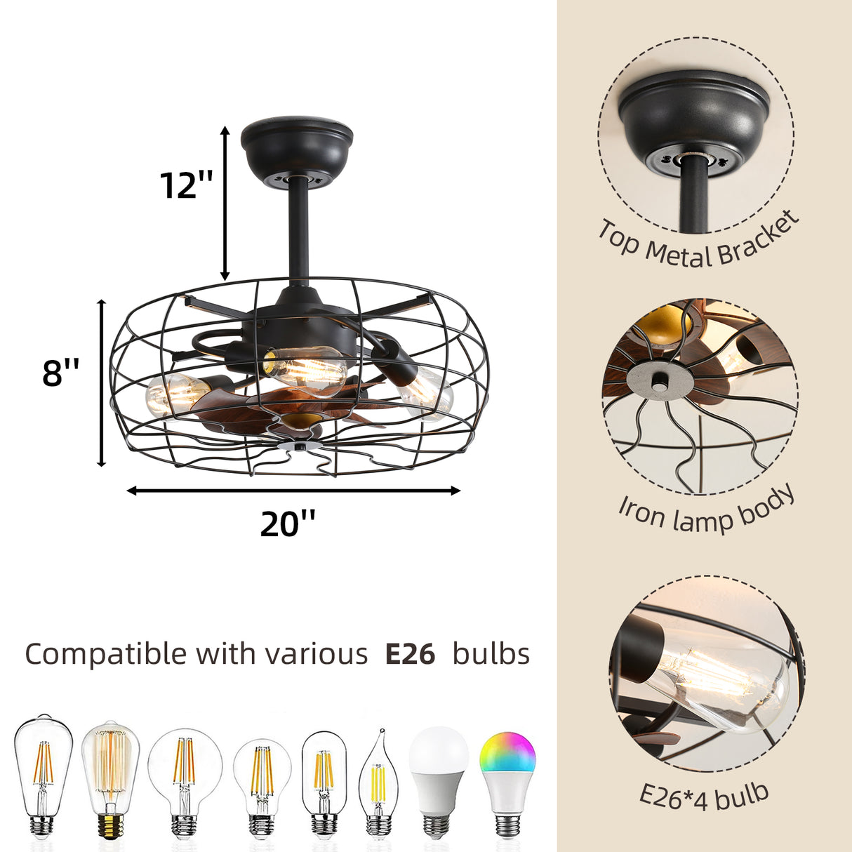 19inch Cage Retro Reiling Fan with Lights - V.I.P Digital Presence
