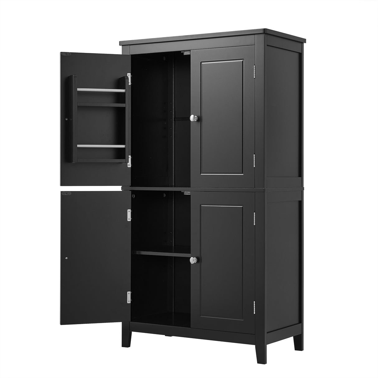 Bathroom floor storage cabinet, bathroom storage cabinet, 4-door independent cabinet, adjustable shelf, adaptive shelf, black - V.I.P Digital Presence
