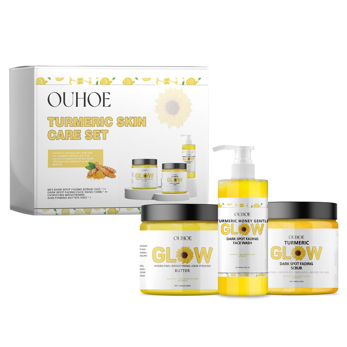 Set de cuidado de la piel con cúrcuma: fresco y limpio, hidratante, control de grasa, atenuación de líneas finas, reafirmante, tratamientos para la piel blanca.