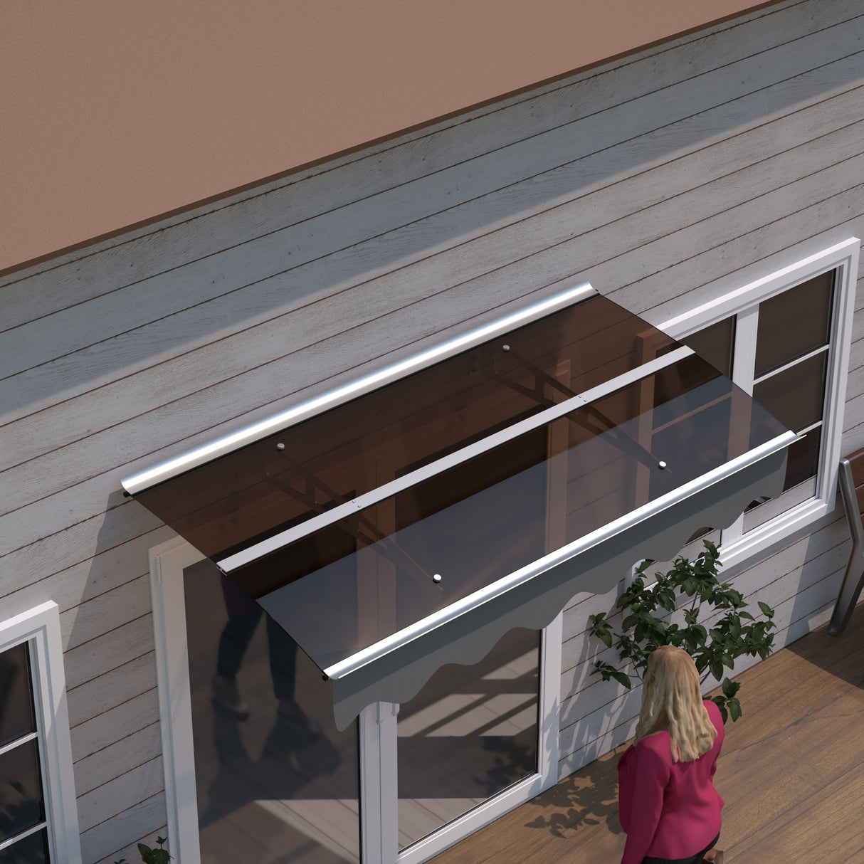 DA5934W Series Door Window Awning Canopy Made of 0.137 Inch Thick Crystal Solid Polycarbonate Sheet in size of 59" Wide x 34" - V.I.P Digital Presence