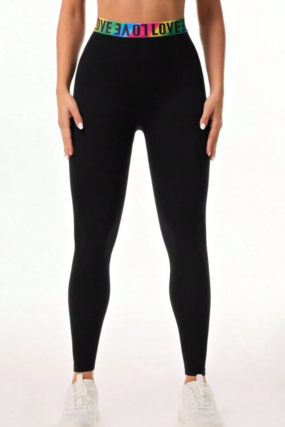 Letter Printed High Waist Active Leggings - V.I.P Digital Presence