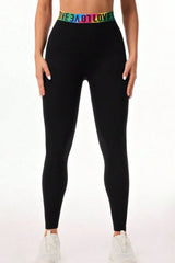 Letter Printed High Waist Active Leggings - V.I.P Digital Presence