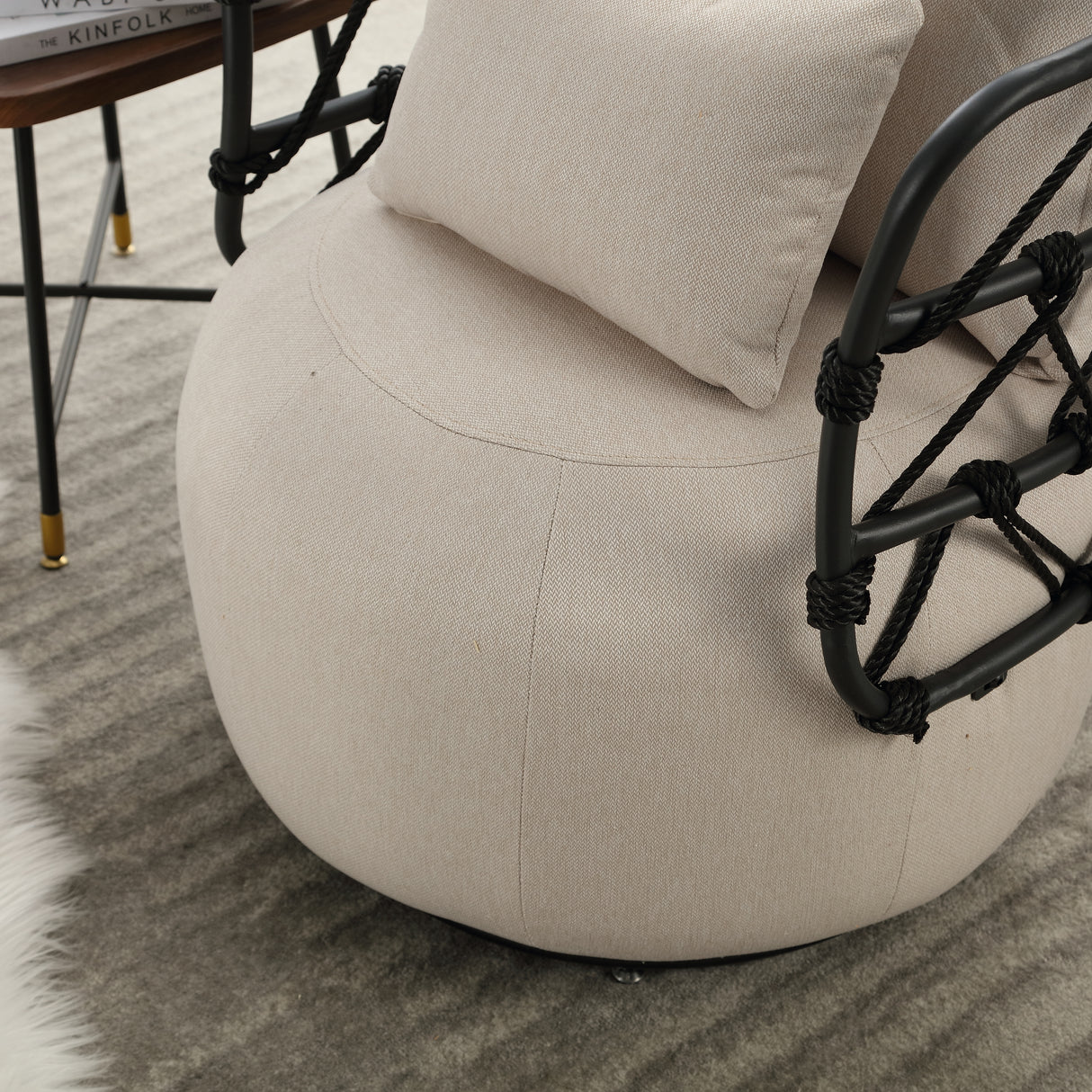 COOLMORE Upholstered Tufted Living Room Chair Textured Linen Fabric Accent Chair with Metal Stand - V.I.P Digital Presence