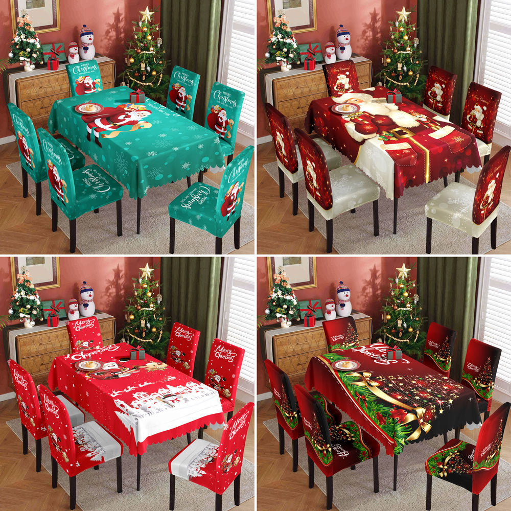 Christmas tablecloth, holiday decoration, elastic chair cover, household dining table, waterproof and dustproof tablecloth, fabric decorative tablecloth - V.I.P Digital Presence