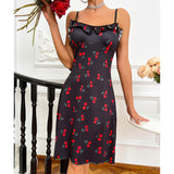Sexy lingerie, sexy women's suspender, cherry heart printed home clothes, nightgown - V.I.P Digital Presence