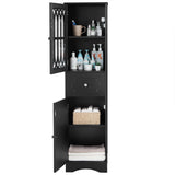 Tall Bathroom Cabinet, Freestanding Storage Cabinet with Drawer and Doors, MDF Board, Acrylic Door, Adjustable Shelf, Black - V.I.P Digital Presence