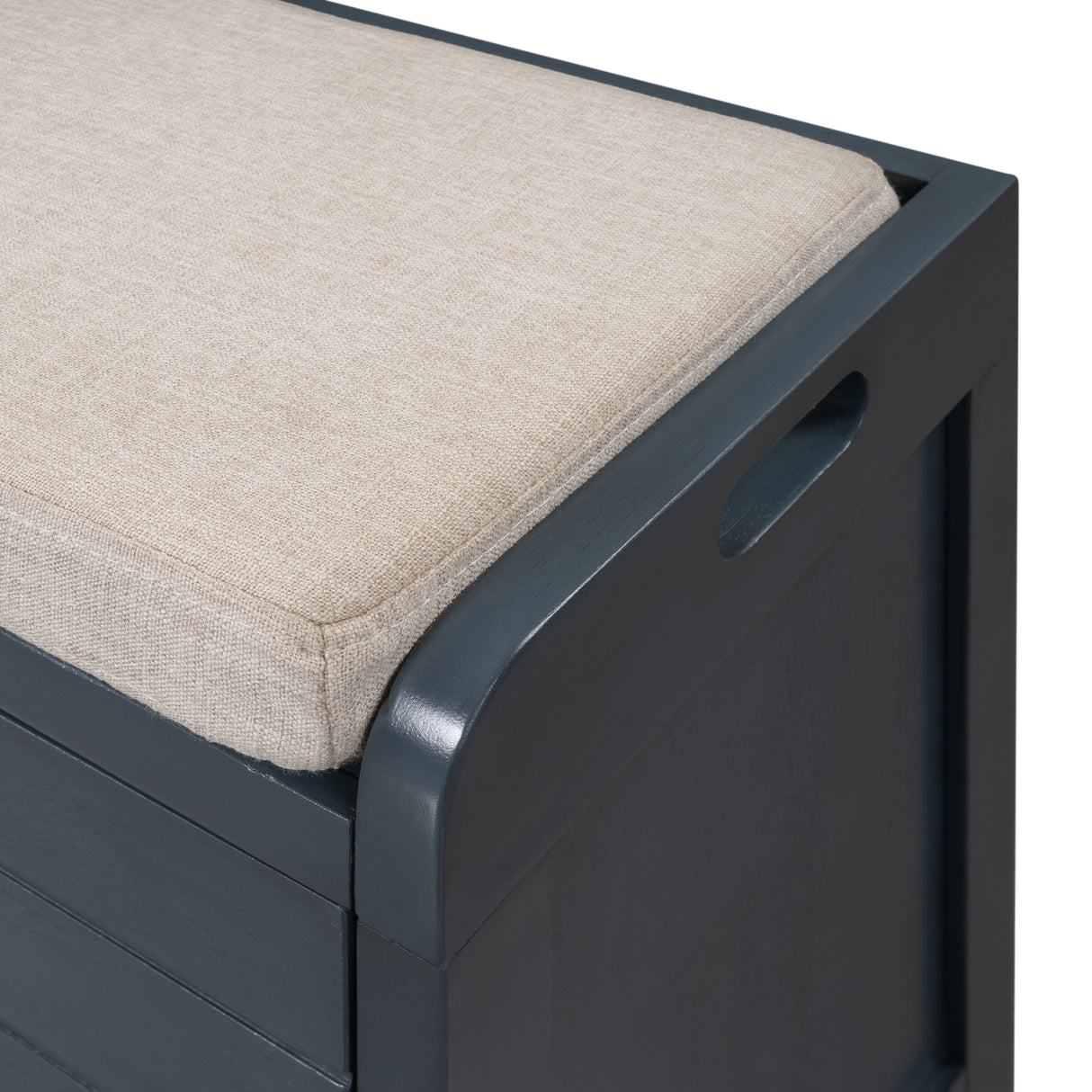 TREXM Storage Bench with Removable Basket and 2 Drawers, Fully Assembled Shoe Bench with Removable Cushion (Navy) - V.I.P Digital Presence