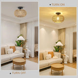 Rattan Light Fixtures Ceiling Mount,Boho Ceiling Light Fixture with Dimmable LED Bulb Mini Hand Woven Rattan - V.I.P Digital Presence