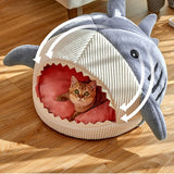 Autumn and Winter Warm Internet Celebrity Big Mouth Shark Pet Nest Semi Closed Cat Nest Dog Nest with Mat Deep Sleep Pet Supplies - V.I.P Digital Presence