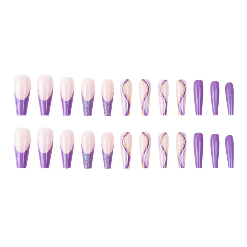 Purple Glitter Wearing Manicure French Geometric Lines Aurora Bright Nail Patches - V.I.P Digital Presence