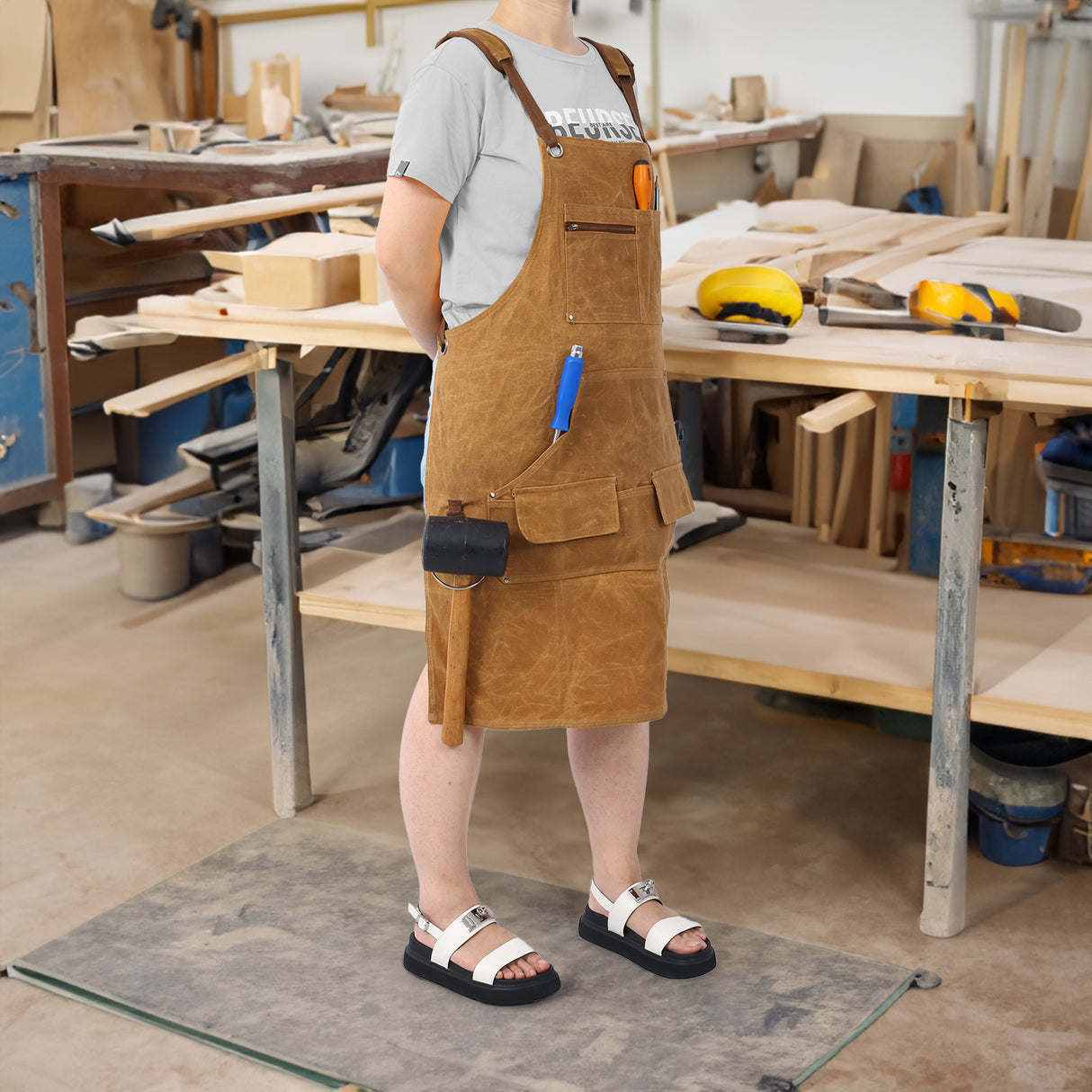 Long heavy-duty waxed canvas tool apron, carpenter apron, carpenter waterproof 18 ounces, fully adjustable - V.I.P Digital Presence