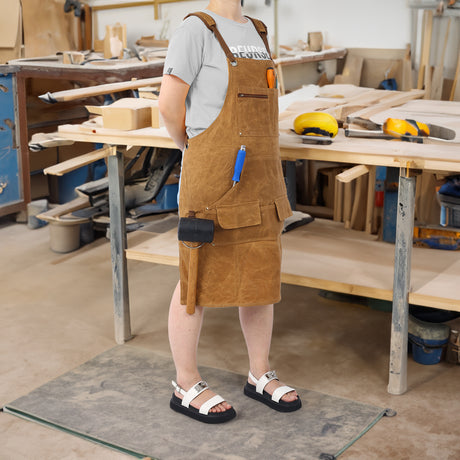 Long heavy-duty waxed canvas tool apron, carpenter apron, carpenter waterproof 18 ounces, fully adjustable - V.I.P Digital Presence