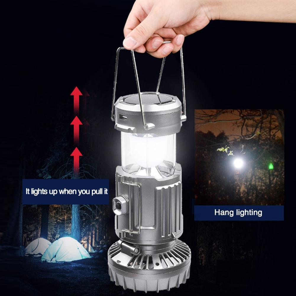 Portable Outdoor LED Camping Lantern With Fan Solar Charge Rechargeable Light Hanging Tent Lamp Fish Flashlight - V.I.P Digital Presence