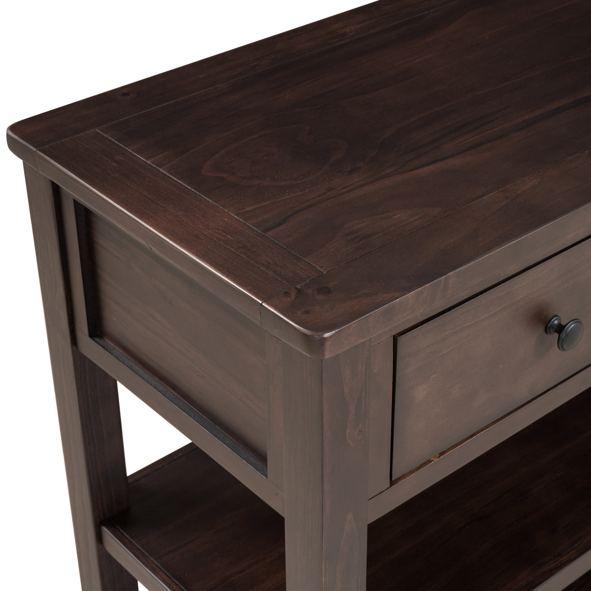 Retro Design Console Table with Two Open Shelves, Pine Solid Wood Frame and Legs for Living Room (Espresso) - V.I.P Digital Presence