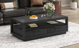 U-Can modern wooden coffee table with 2 drawers and minimalist display coffee table with transparent tempered glass - V.I.P Digital Presence