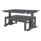 TREXM 3-piece retro cutlery set, rectangular stand table, and 2 wooden stools for 4 people (gray) - V.I.P Digital Presence