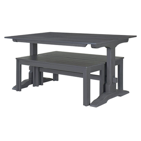 TREXM 3-piece retro cutlery set, rectangular stand table, and 2 wooden stools for 4 people (gray) - V.I.P Digital Presence