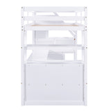 Twin Size Loft Bed with Desk and Shelves  Two Built-in Drawers  Storage Staircase White