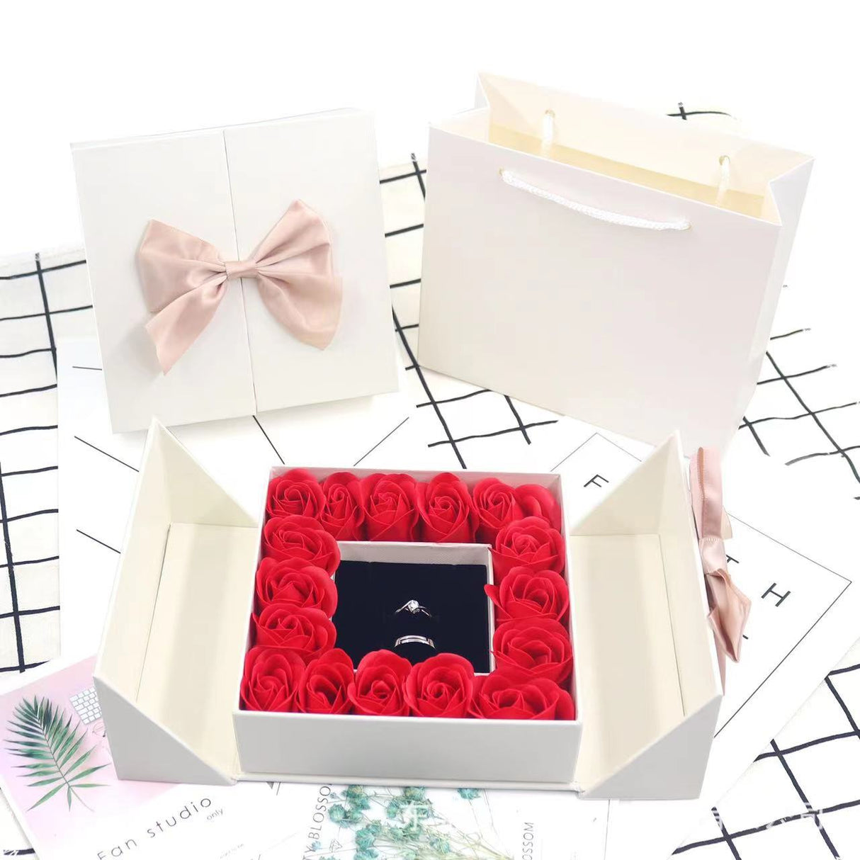 Double door 16 roses eternal flower gift box holiday necklace ring bracelet Valentine's Day jewelry packaging box - V.I.P Digital Presence