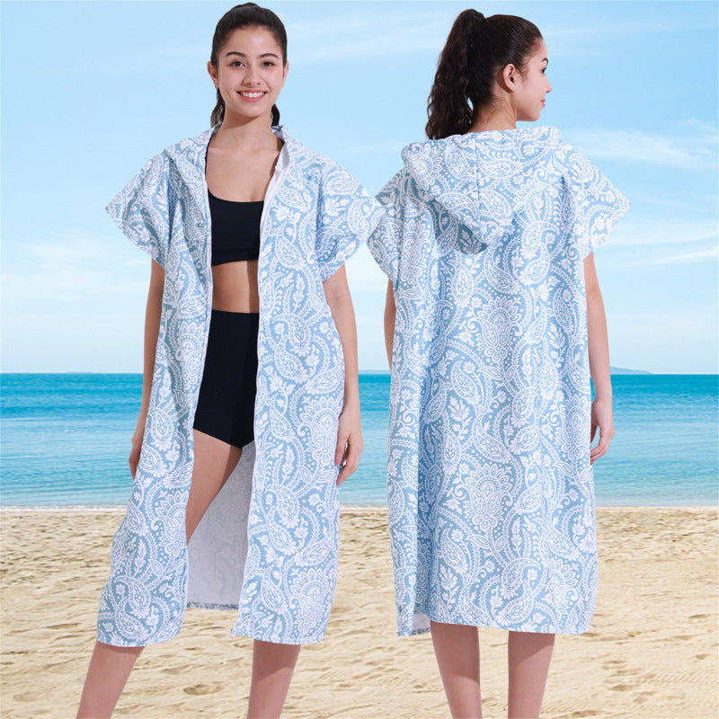 Hooded Towel Ultra-fine Fiber Zipper Wearable Bathrobe Cape Beach Towel - V.I.P Digital Presence
