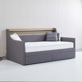 Twin Size Daybed with Storage Drawers, Upholstered Daybed with Charging Station and LED Lights, Gray - V.I.P Digital Presence