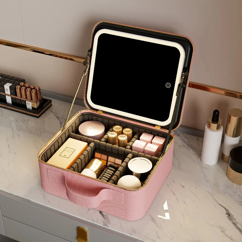 Light Up Box Vanity Organizer Portable Makeup Bag Mirror With Led Light - V.I.P Digital Presence