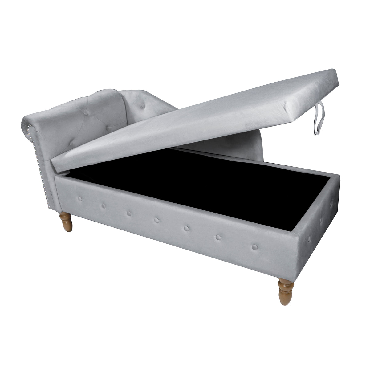 Grey Chaise Lounge Indoor Velvet Lounge Chair for Bedroom with Storage & Pillow Modern Upholstered Rolled Arm Chase Lounge - V.I.P Digital Presence