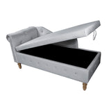 Grey Chaise Lounge Indoor Velvet Lounge Chair for Bedroom with Storage & Pillow Modern Upholstered Rolled Arm Chase Lounge - V.I.P Digital Presence