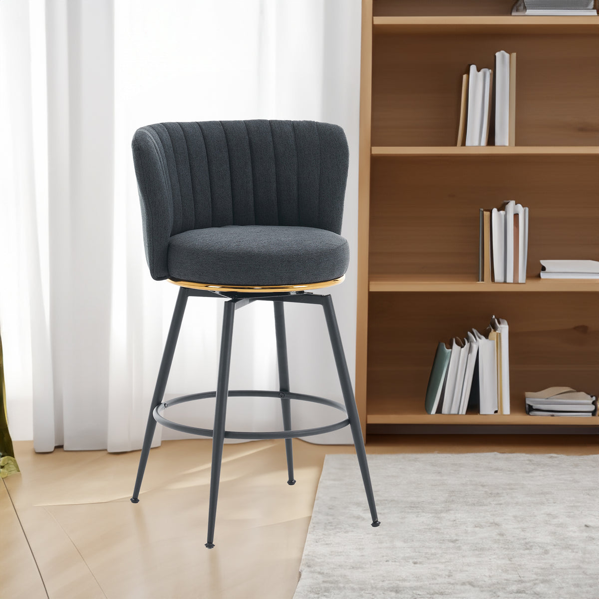 A set of 2 gray rotating bar stools - high backrest, adjustable, with elegant metal backrest decoration - V.I.P Digital Presence