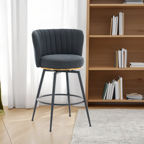 A set of 2 gray rotating bar stools - high backrest, adjustable, with elegant metal backrest decoration - V.I.P Digital Presence