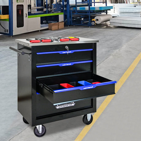 4 DRAWERS MULTIFUNCTIONAL TOOL CART WITH WHEELS-BLACK - V.I.P Digital Presence