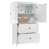 Bathroom Storage Cabinet, Cabinet with Two Doors and Drawers, Adjustable Shelf, MDF Board, White - V.I.P Digital Presence