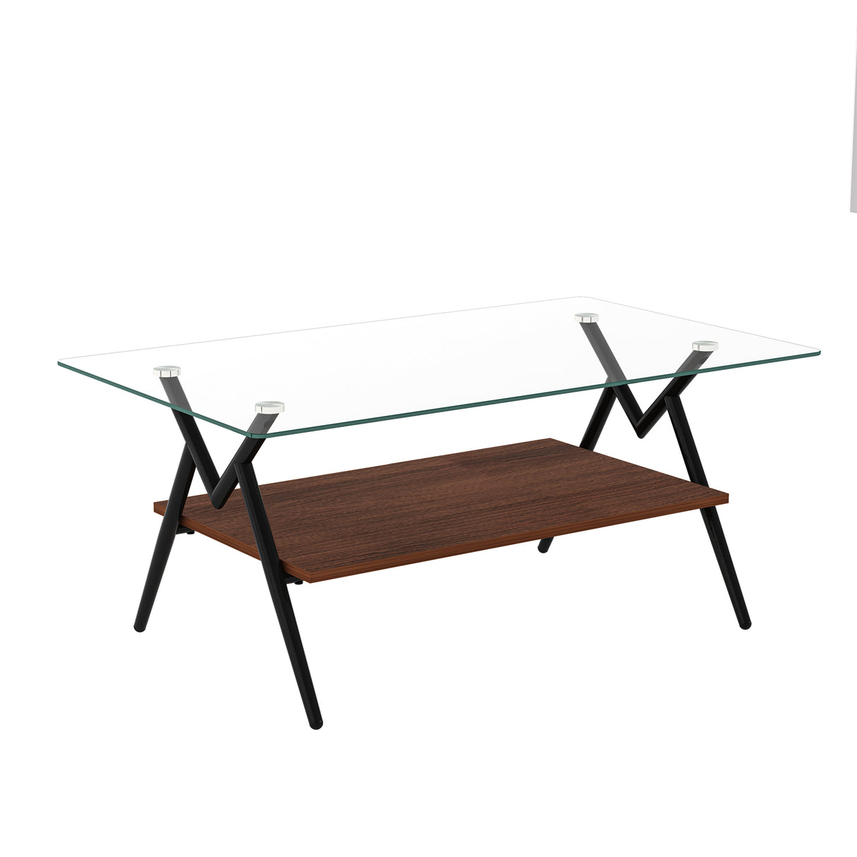 Rectangle Coffee Table with Tempered Glass top and Black Metal Legs, Modern Table for Living Room , Transparent Glass - V.I.P Digital Presence