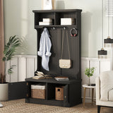 Hall Tree with Storage Shoe Bench for Entryway and Hallway, 4-in-1 Design Coat Racks with 4 Hooks for Living Room, Black - V.I.P Digital Presence