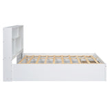 Queen Size Platform Bed with Storage Headboard and 2 Drawers, White - V.I.P Digital Presence